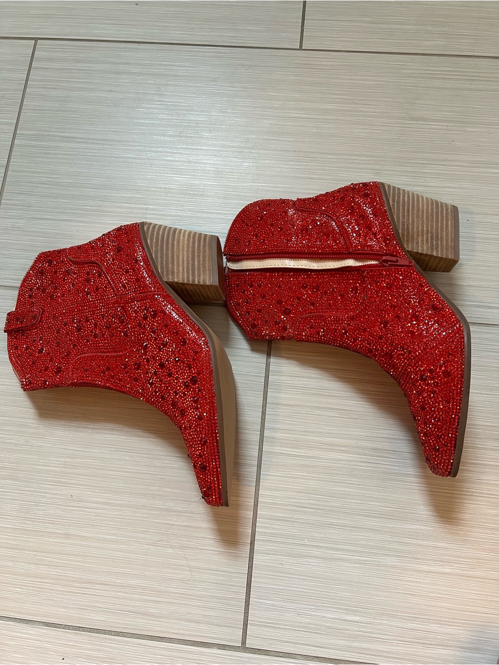 Matisse Red Rhinestone Embellished Ankle Boots